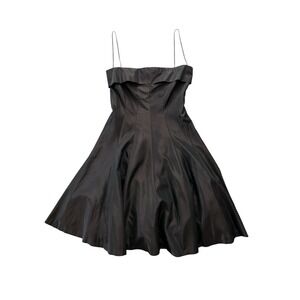 Zara Chocolate Brown Satin Dress Womens Large Velvet Straps Party Formal Wedding